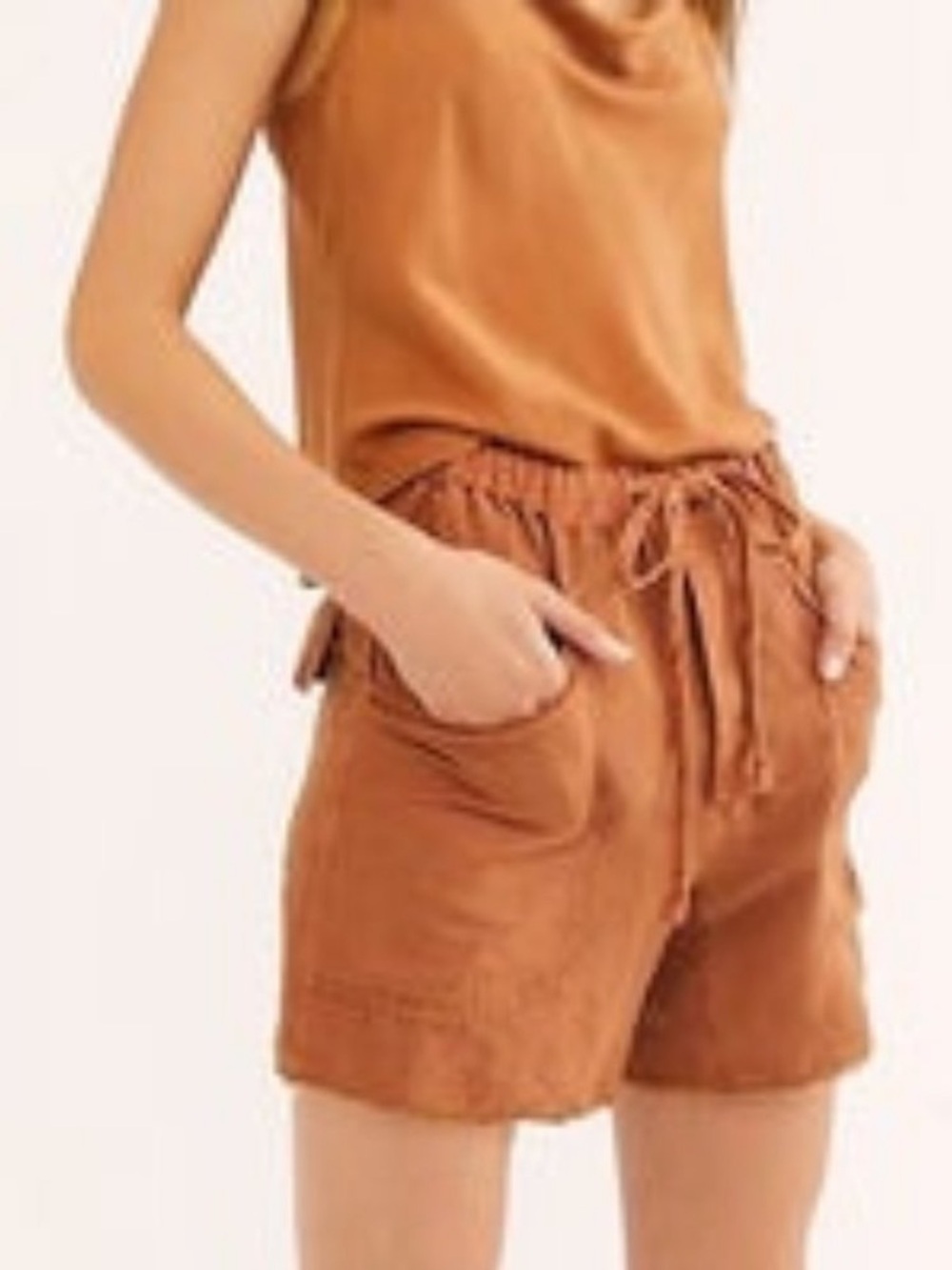 Free People Tomboy Linen Drawstring Shorts in Rust Orange